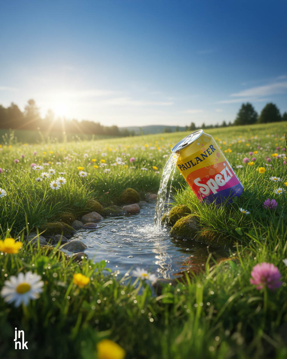 Paulaner Spezi bottle in waterfall