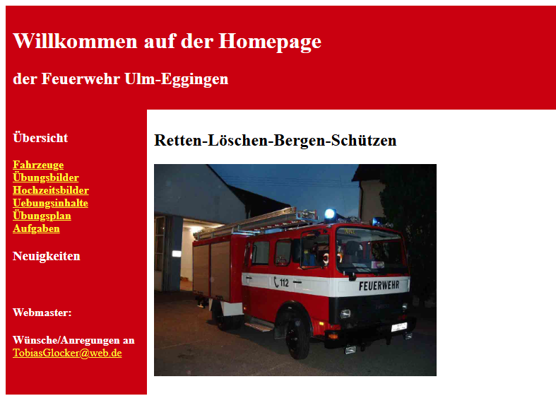 Old Feuerwehr Eggingen website from 2012